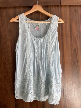 Johnny Was Pale Blue Lace-Trim Sleeveless Camisole